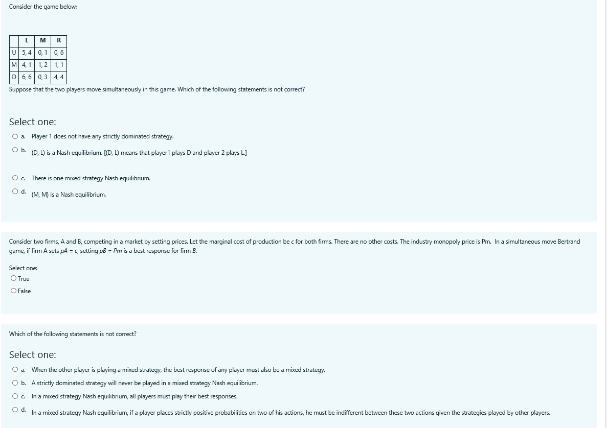 Please help me with this Consider the game below: L M