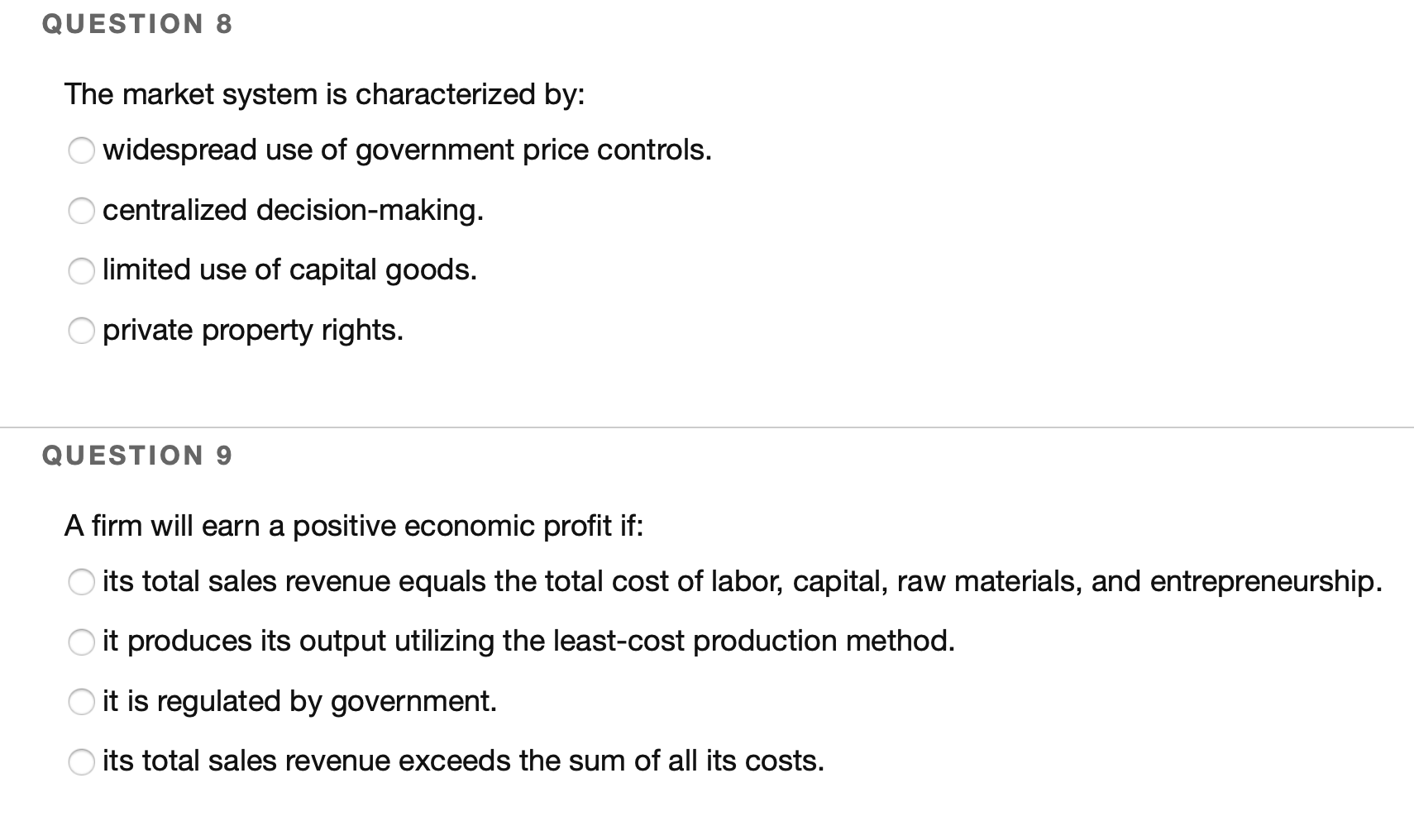 C\" Flow 4. QUESTION 2 For a market system, which of the