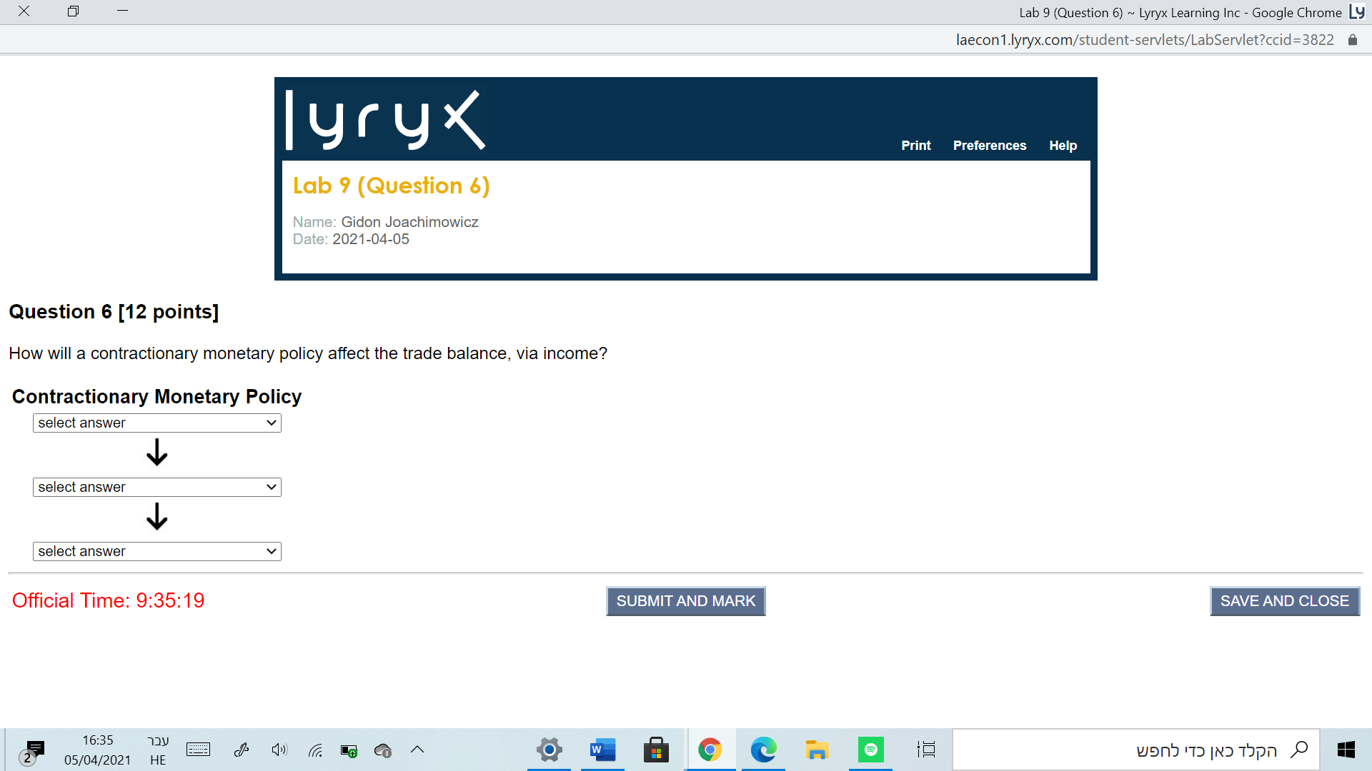 C C X Lab 9 (Question 6) ~ Lyryx Learning Inc