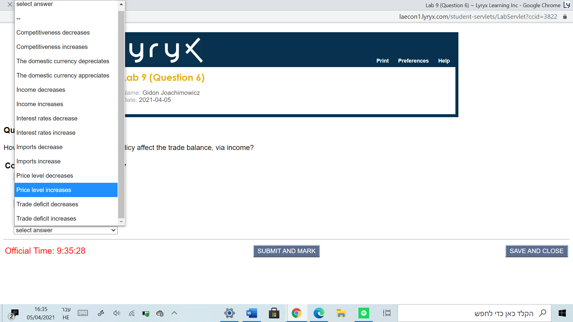 - Google Chrome Ly laecon 1.lyryx.com/student-servlets/LabServlet?ccid=3822 yryx Print Preferences Help Lab 9