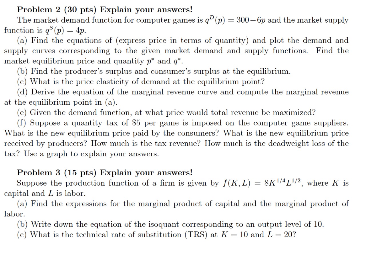intercept of the inverse demand function. d) Determine the slope of the