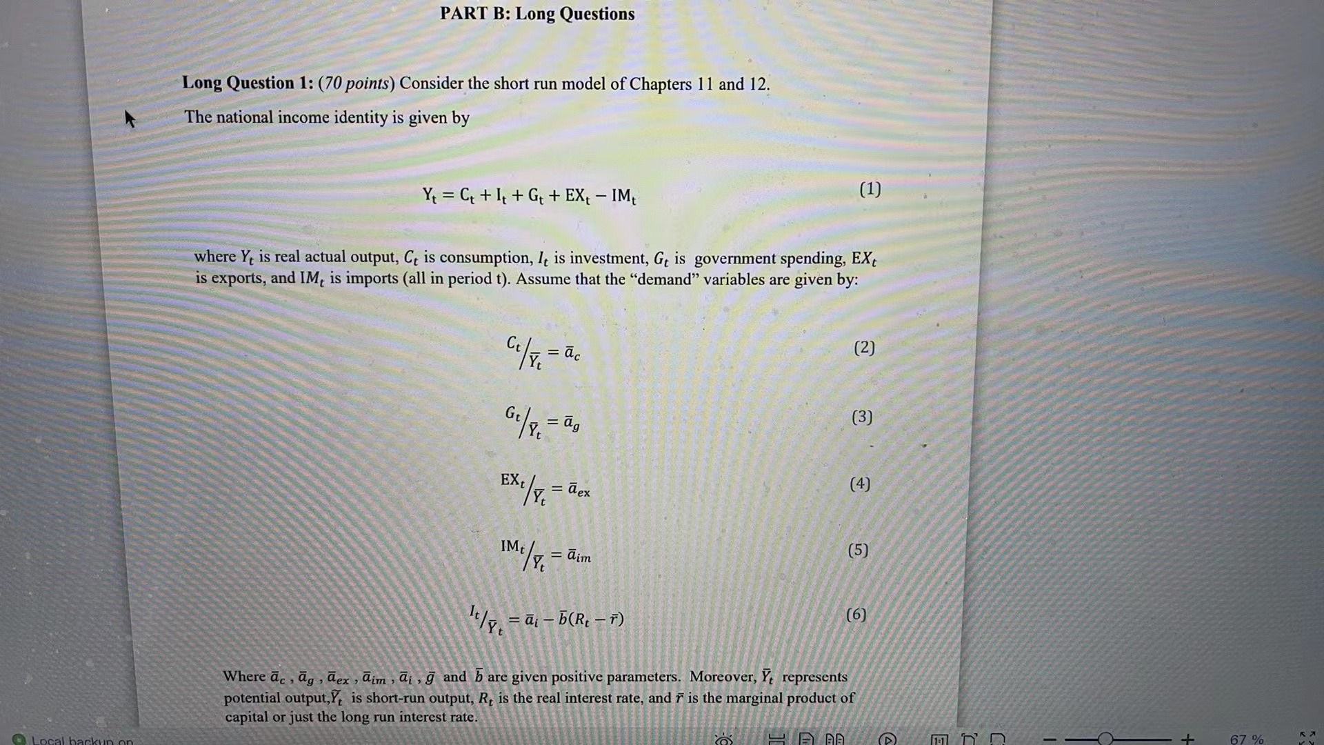  PART B: Long Questions Long Question 1: (70 points) Consider the