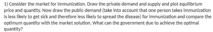 1) Consider the market for immunization. Draw the private demand and