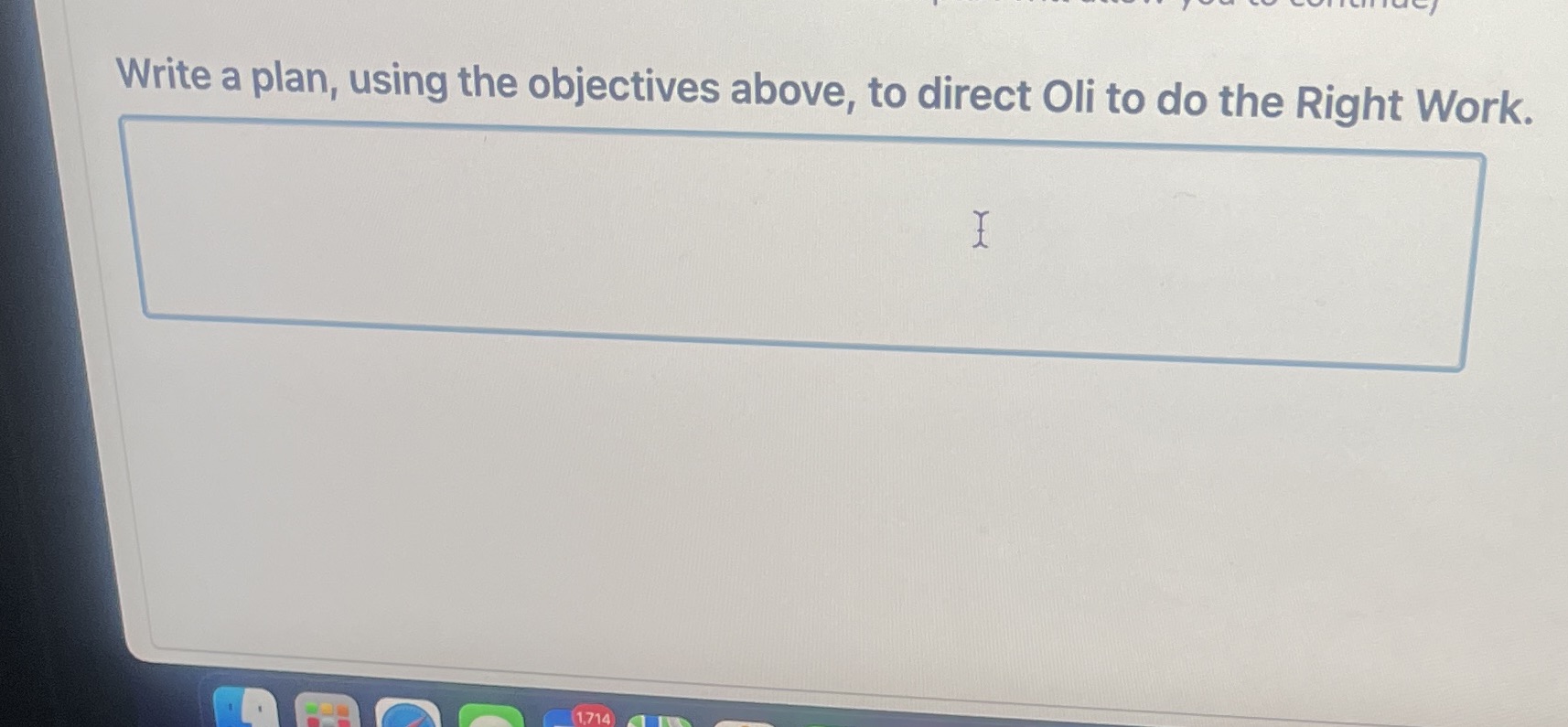 Write a plan, using the objectives above, to direct Oli to do