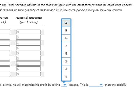 could give, fill in the Total Revenue column in the following table