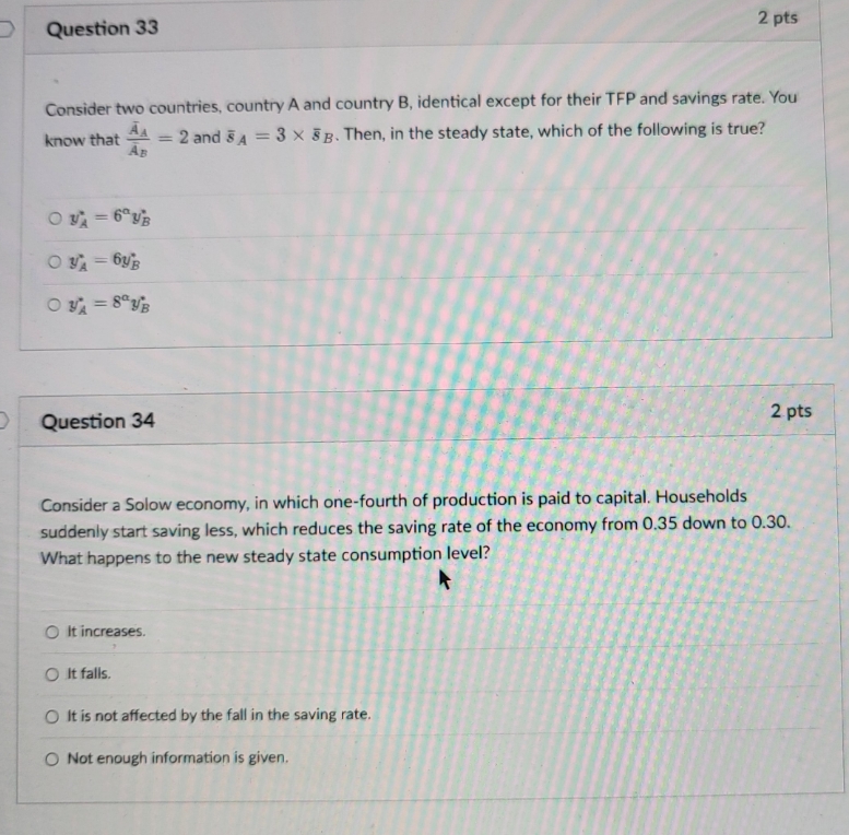  nees quick answer Question 33 2 pts Consider two countries, country