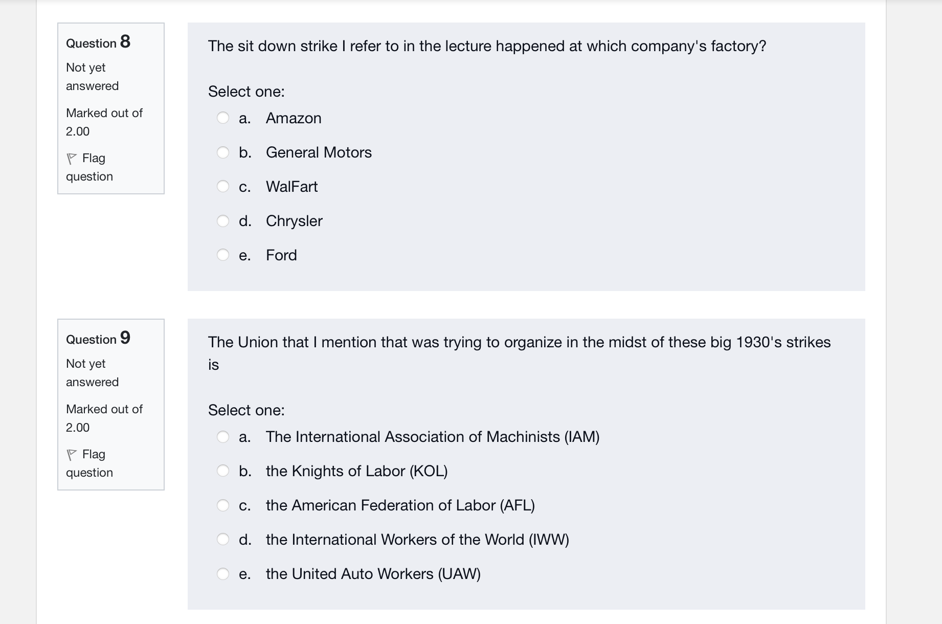  Question 8 The sit down strike I refer to in the