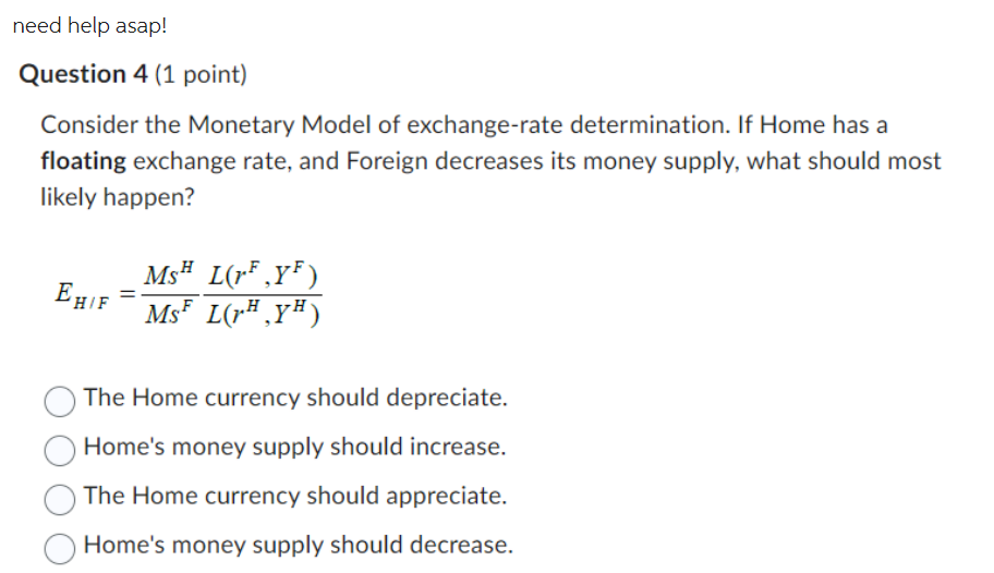 of exchange-rate determination. If Home has a floating exchange rate. and Foreign