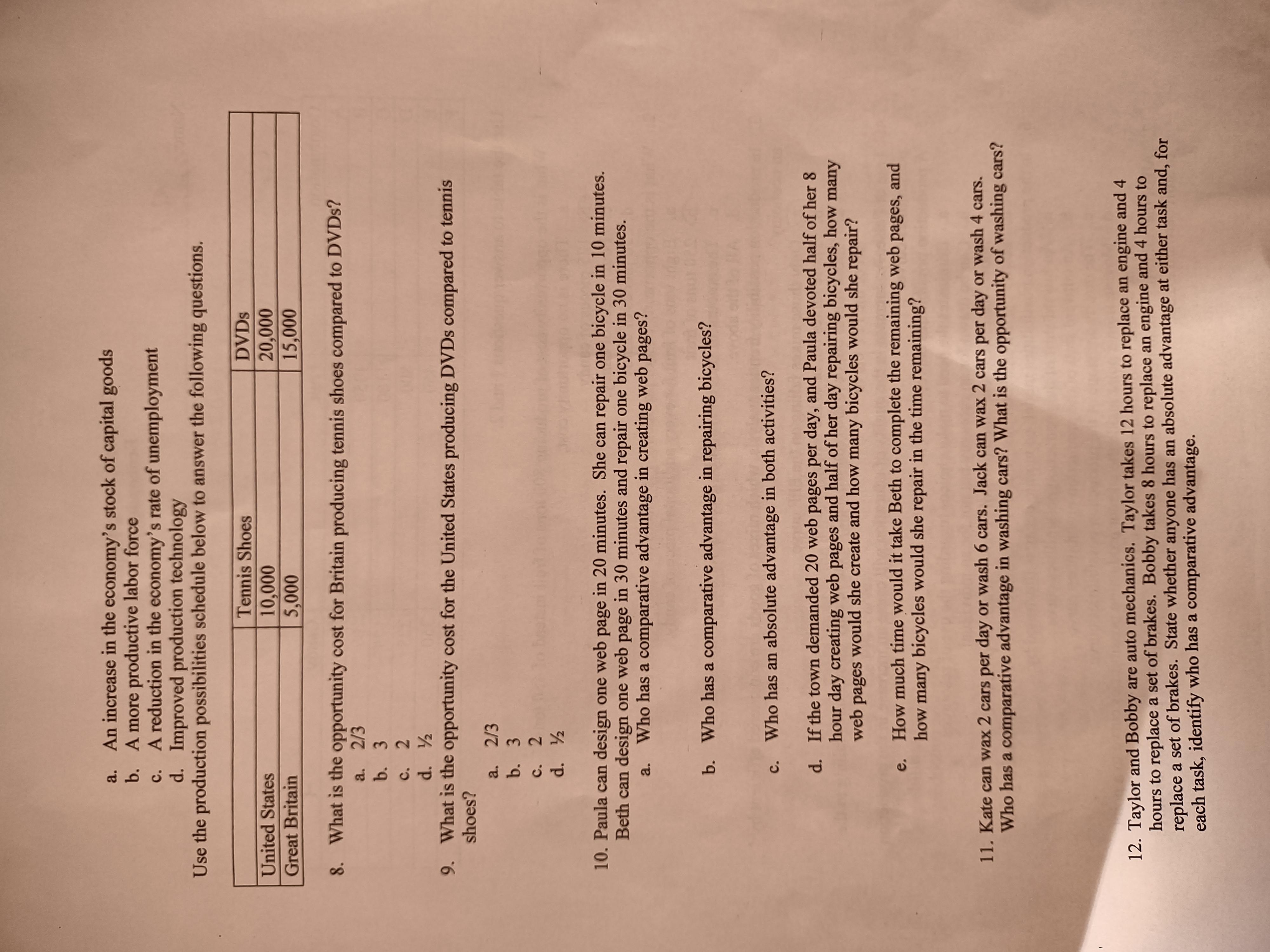 answer questions 1 and 2. 1. What is the opportunity cost of