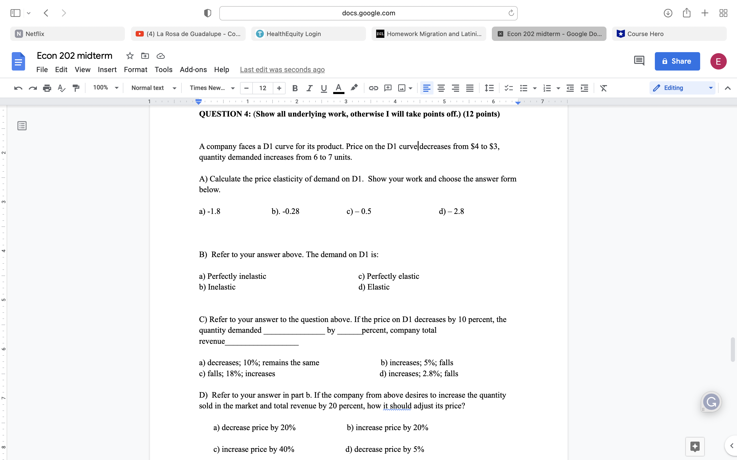  answer question 4 E V docs.google.com + 88 N Netflix (4)