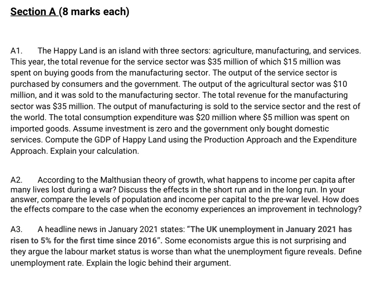 island with three sectors: agriculture, manufacturing, and services. This year, the total
