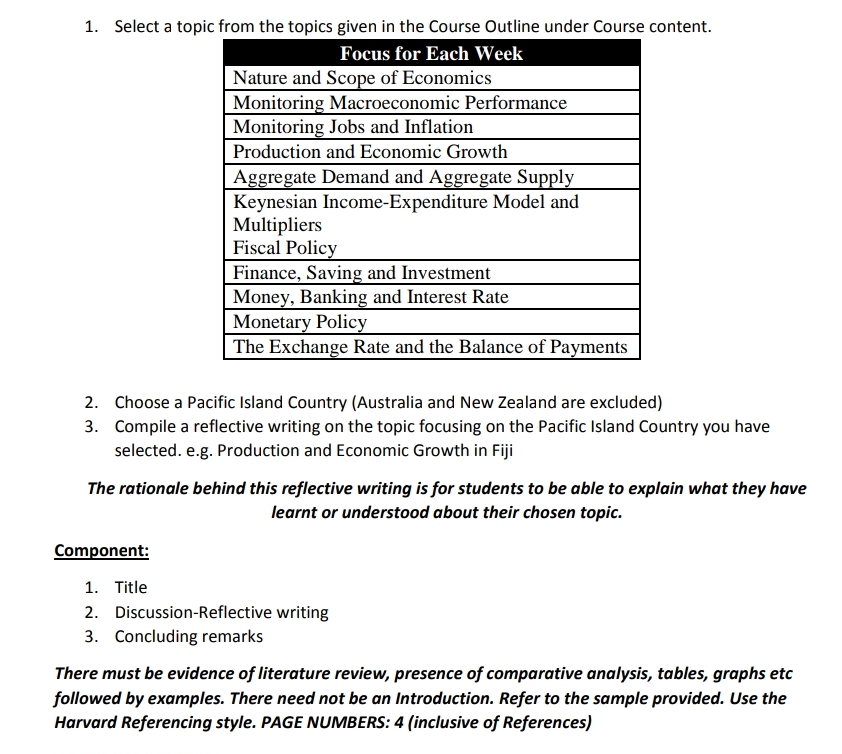 given in the Course Outline under Course content. Focus for Each Week