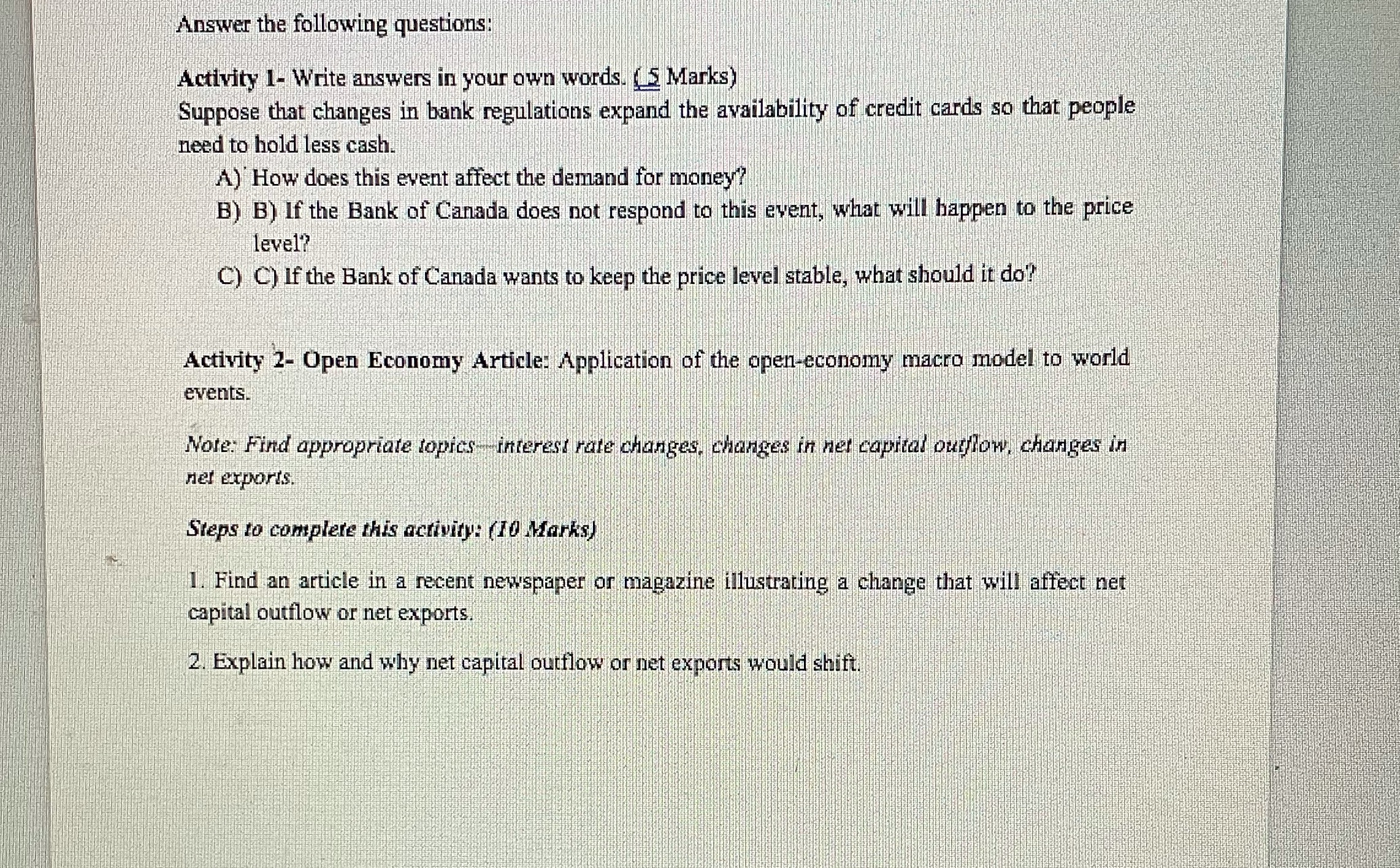 questions: Activity 1- Write answers in your own words. ( $ Marks)