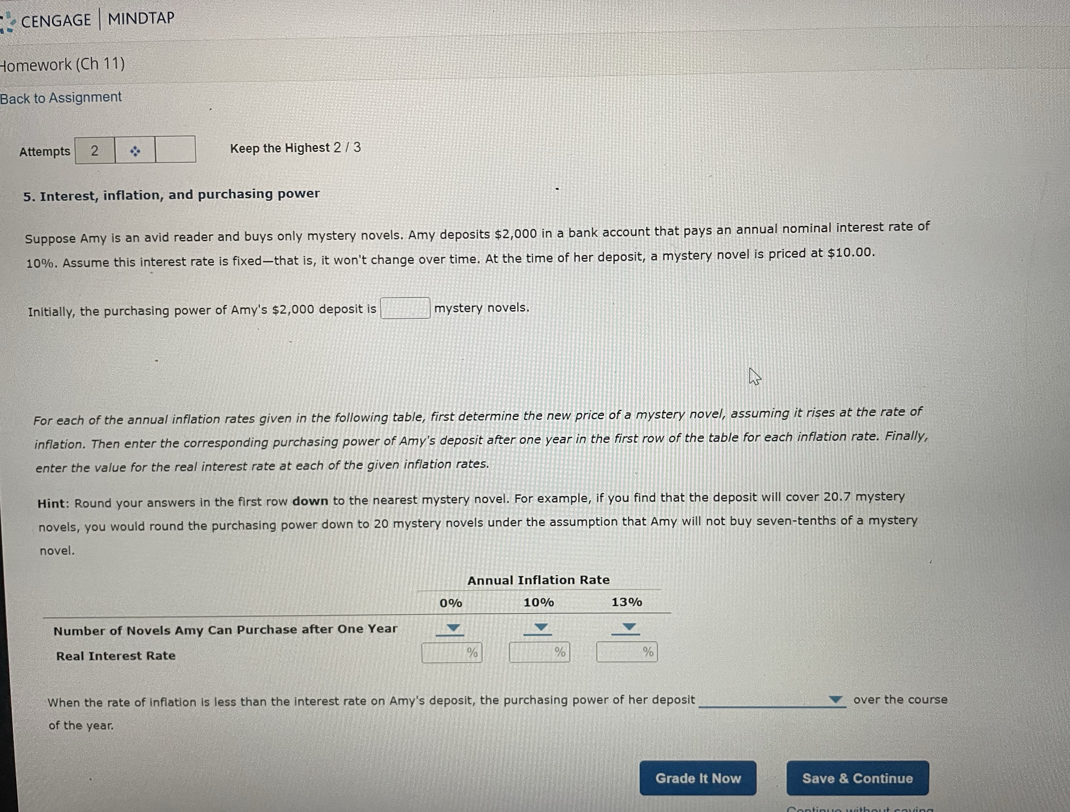 CENGAGE | MINDTAP Homework (Ch 11) Back to Assignment Attempts 2