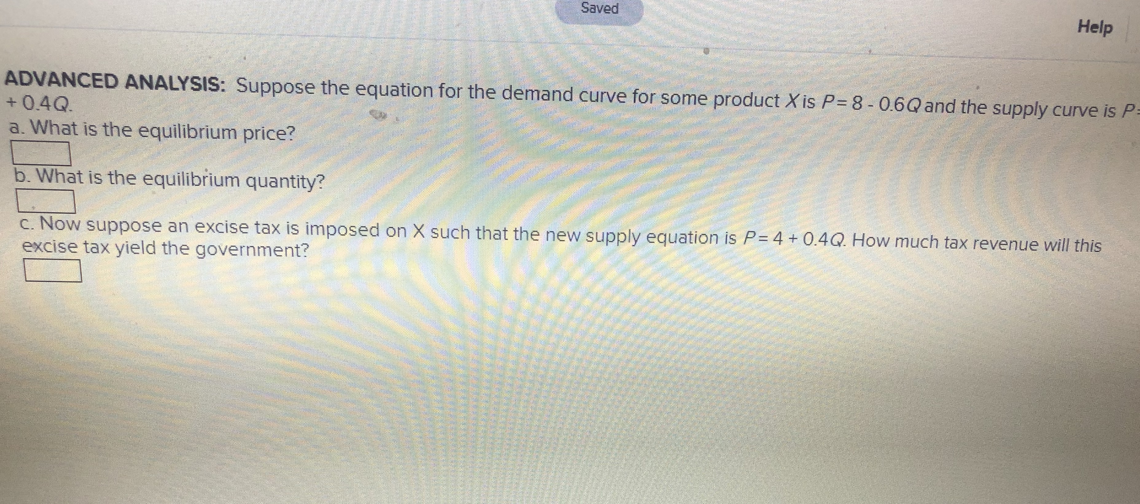 This is the equation. X is P = 8 - 0.6Q