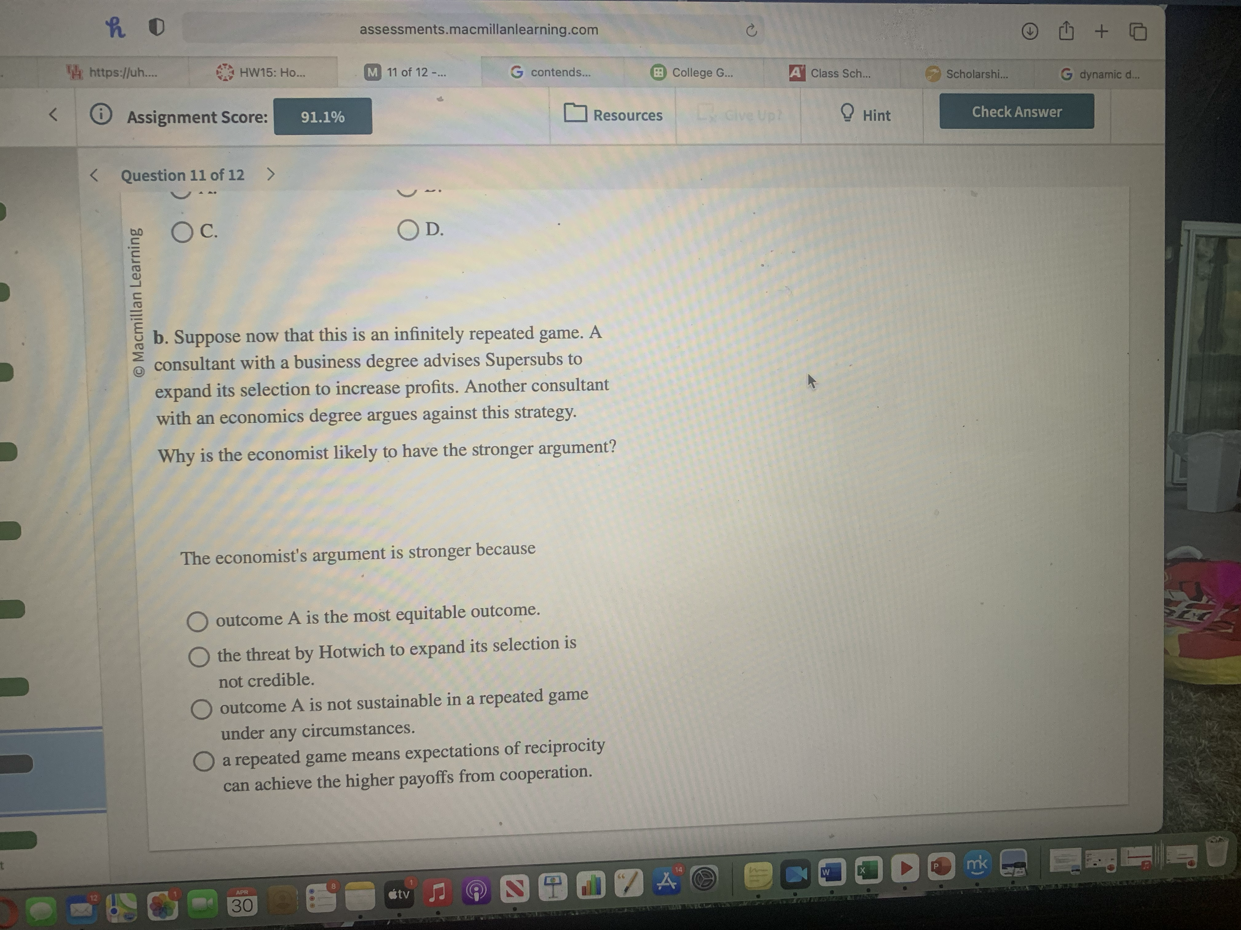  h assessments.macmillanlearning.com https://uh. HW15 : HO . . M 11 of