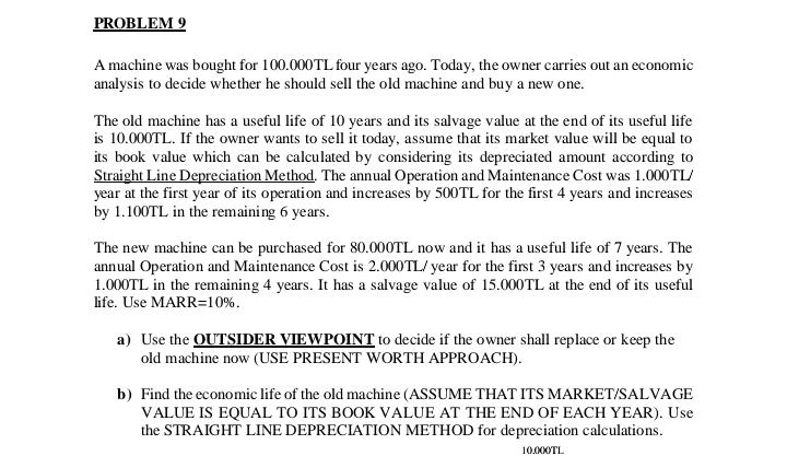 at the end of its useful life is 10.000TL. If the owner