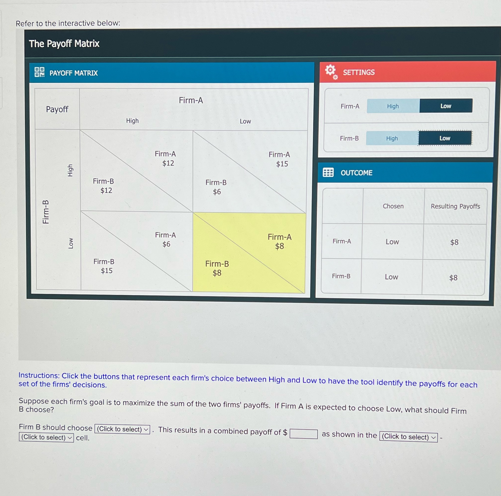  Hello please help Refer to the interactive below: The Payoff Matrix