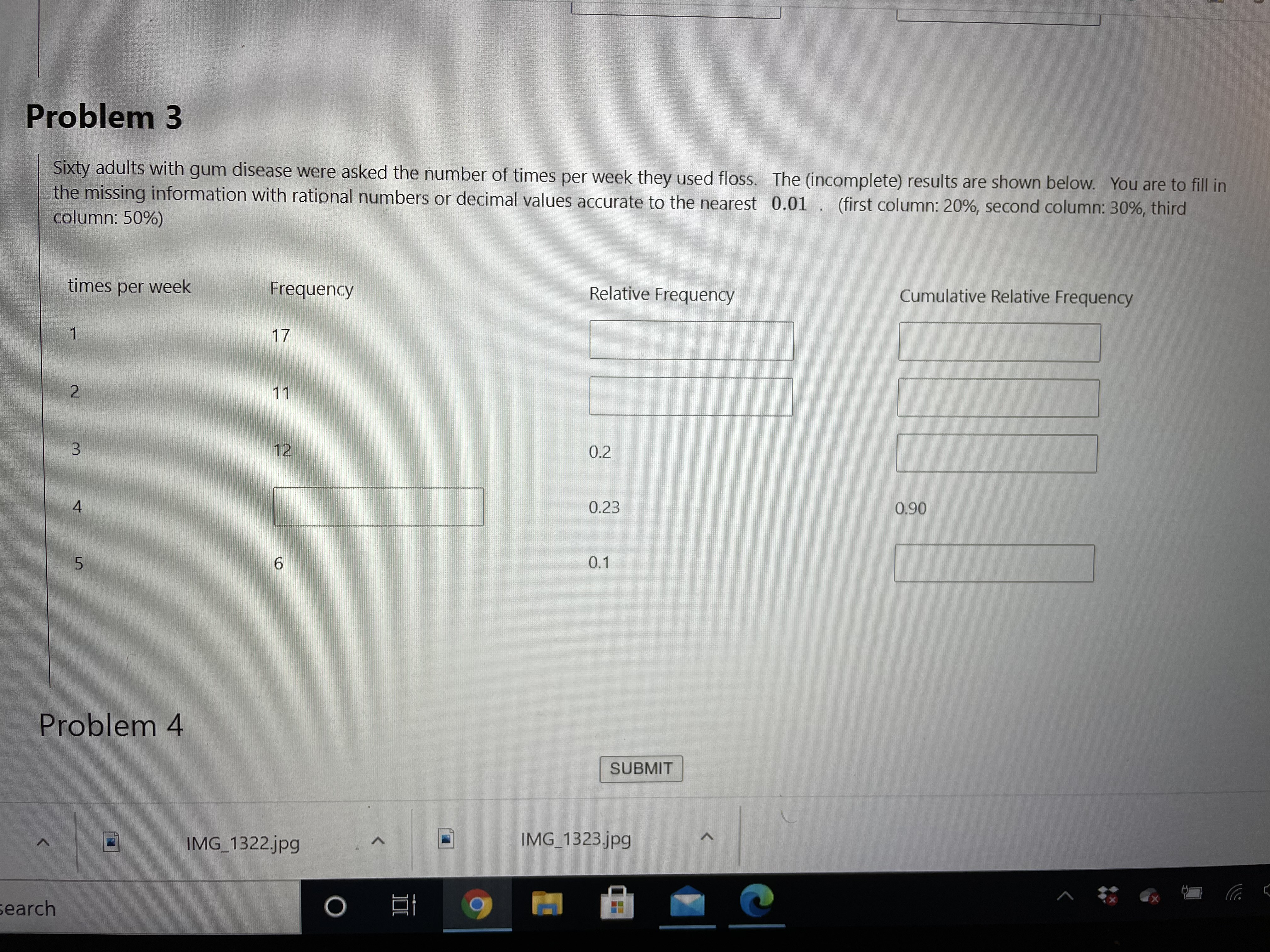 used floss. The (incomplete) results are shown below. You are to fill