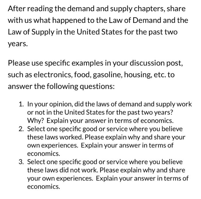 After reading the demand and supply chapters, share with us what