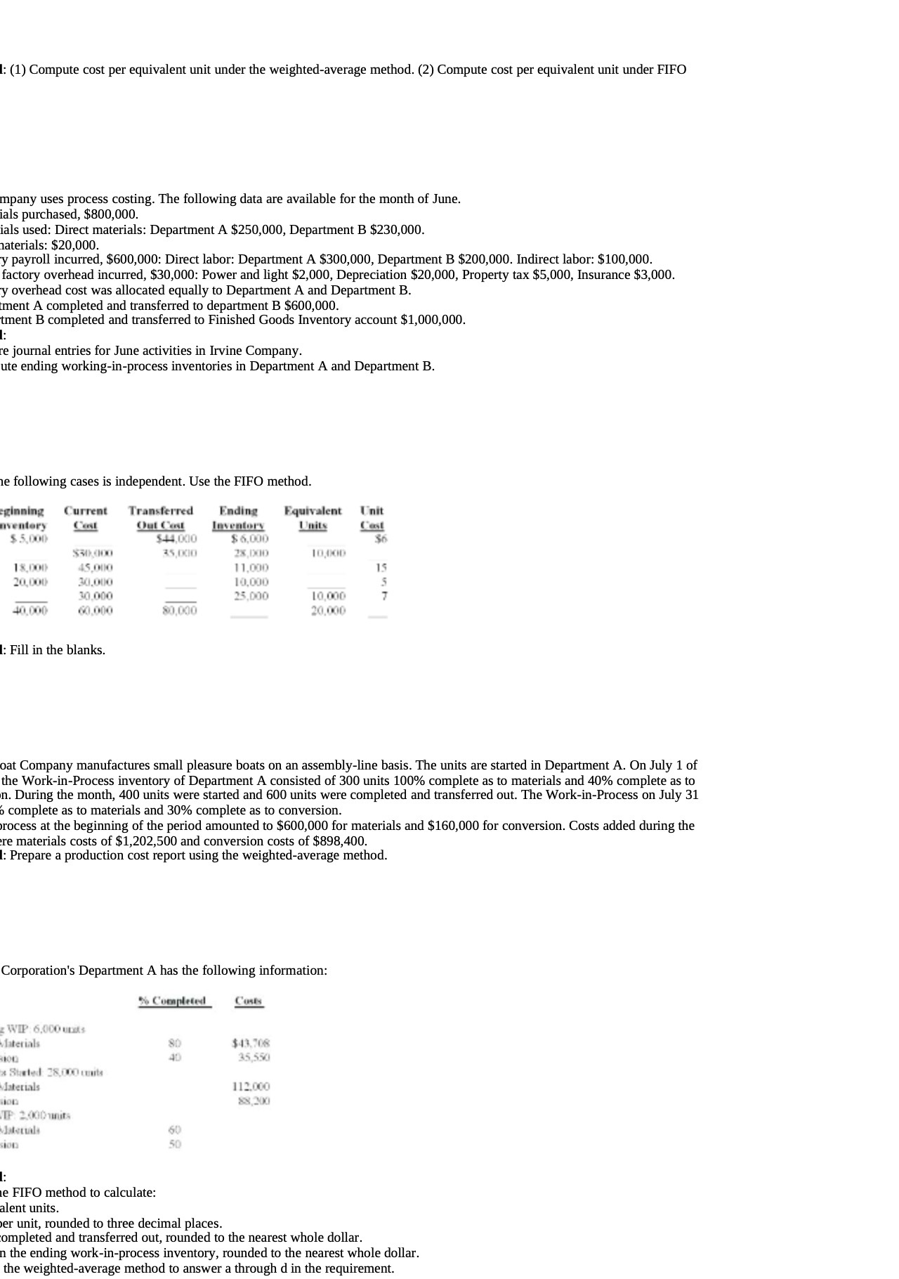 (1) Compute cost per equivalent unit under the weighted-average method. (2)