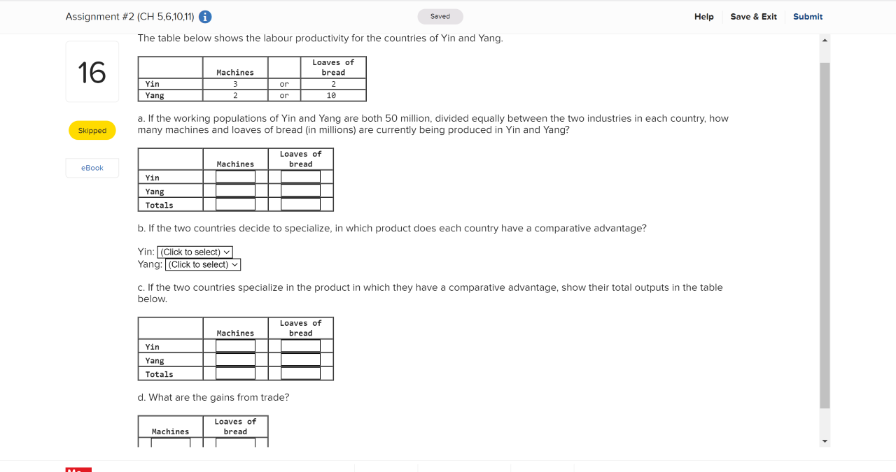 Assignment #2 (CH 5,6,10,11) i Saved Help Save & Exit Submit
