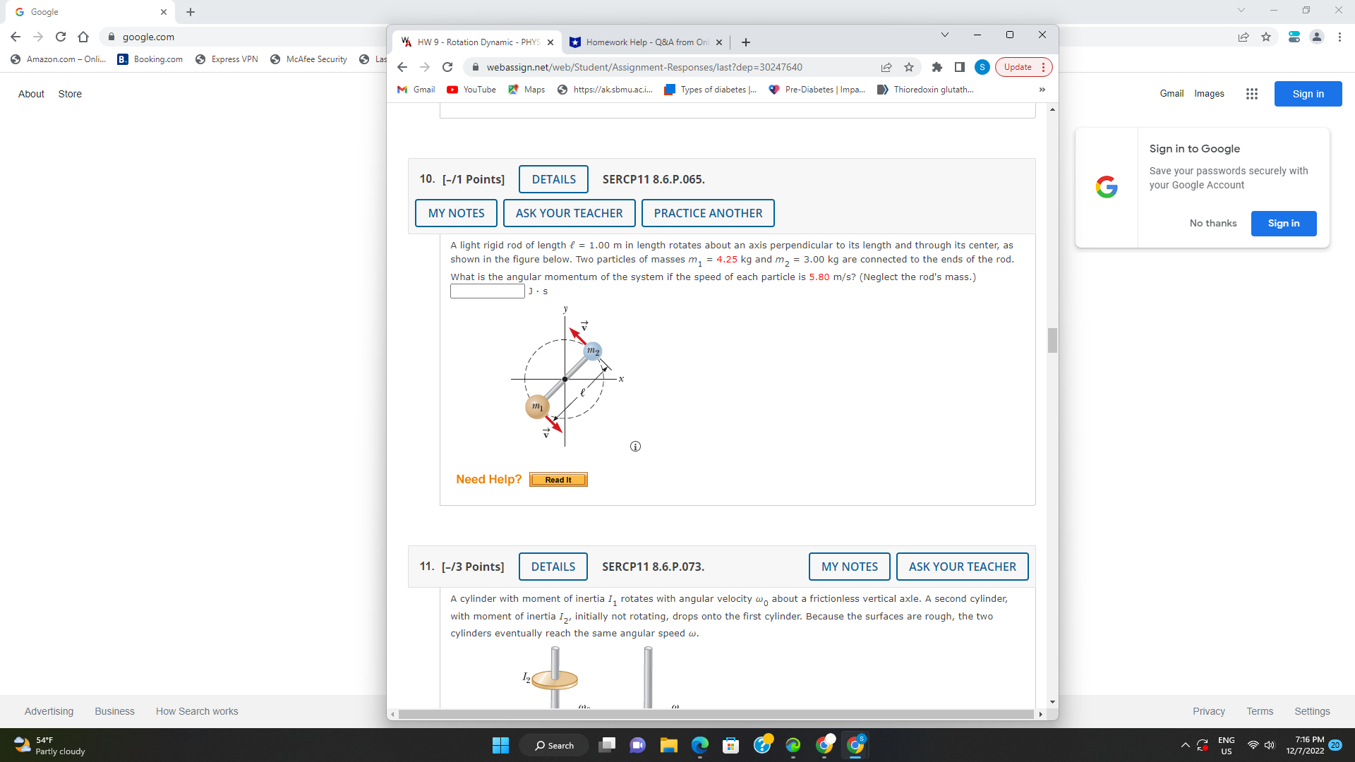 kg and is 1.00 m long. Find the horizontal distance (in m)