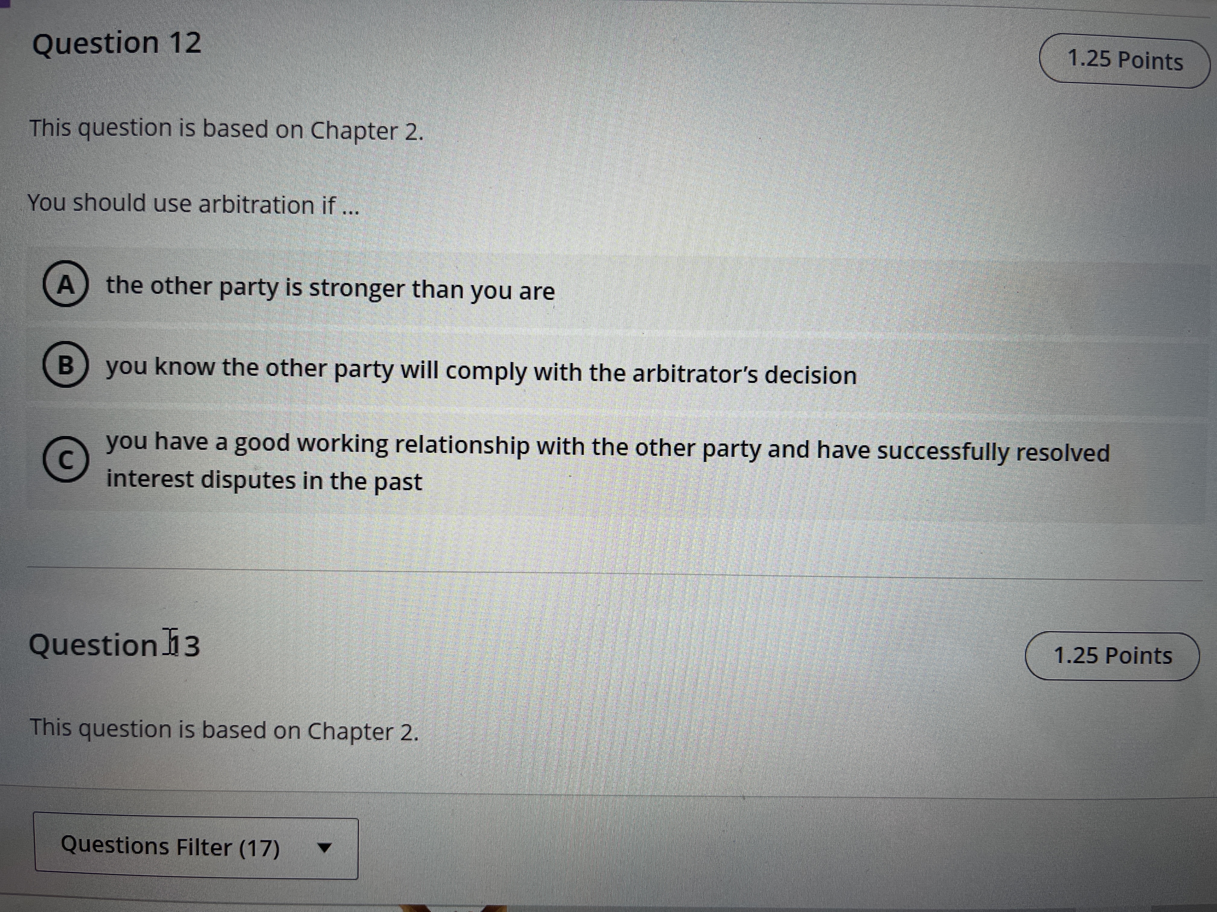  Question 12 1.25 Points This question is based on Chapter 2.