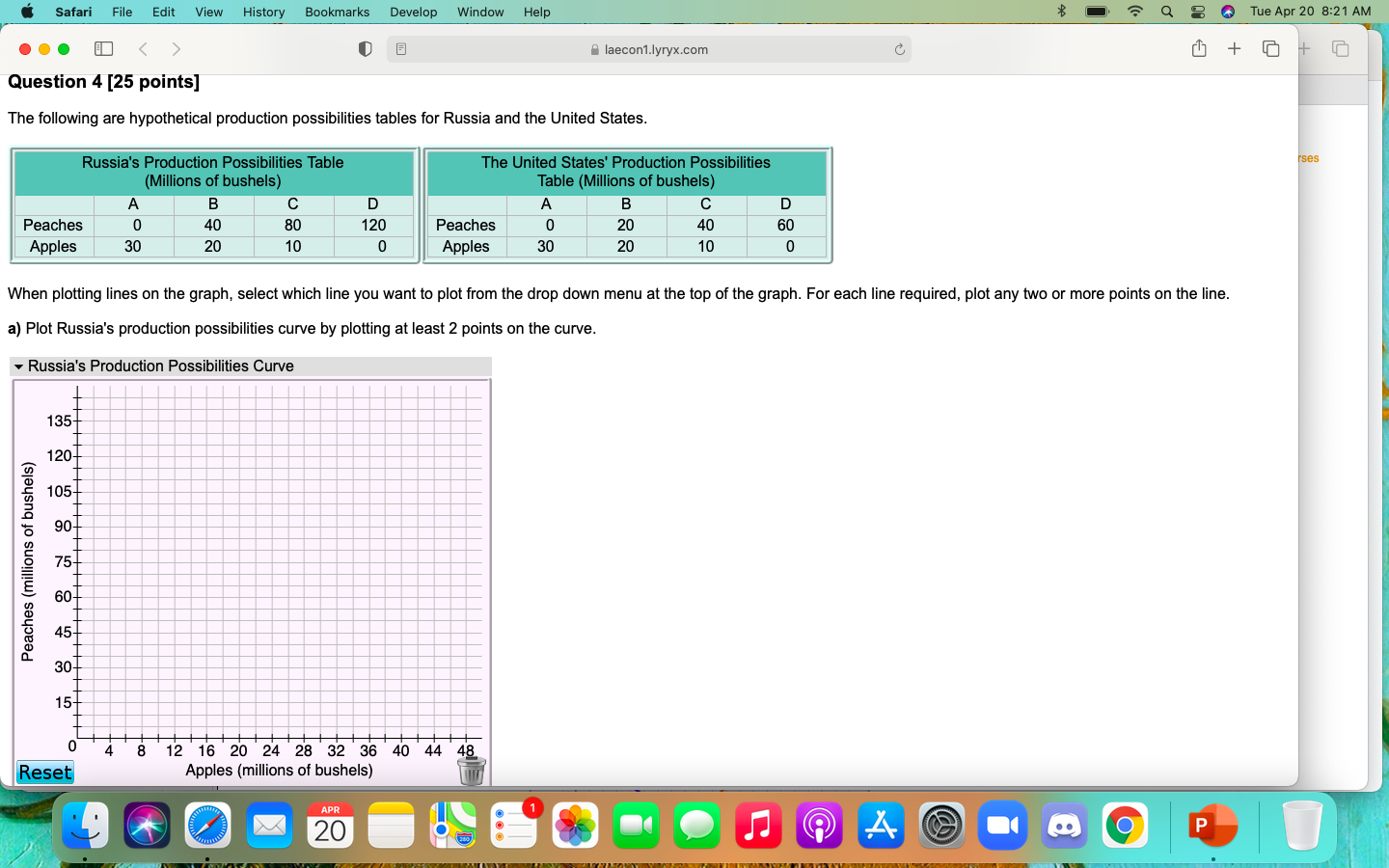 points] The following are hypothetical production possibilities tables for Russia and the