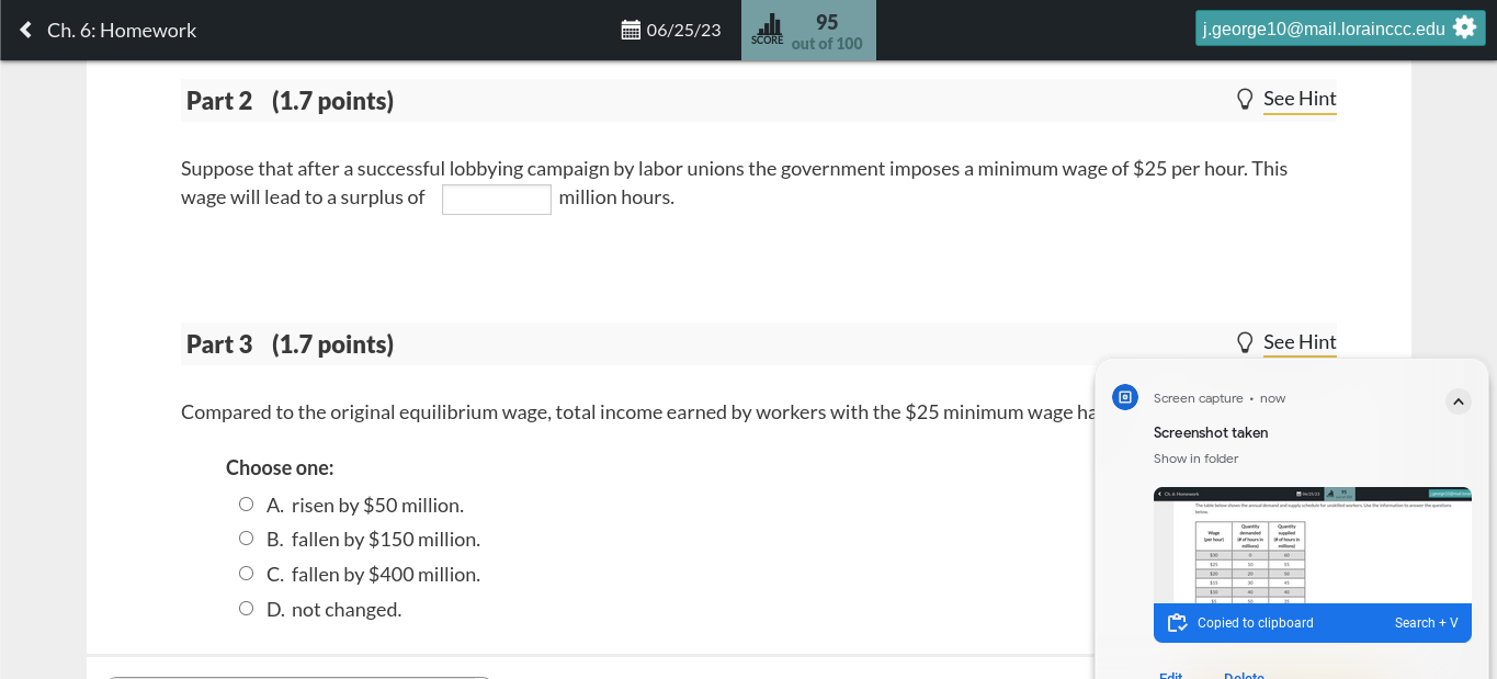 Wage demanded supplied {per hour) (# of hours in {it of hours