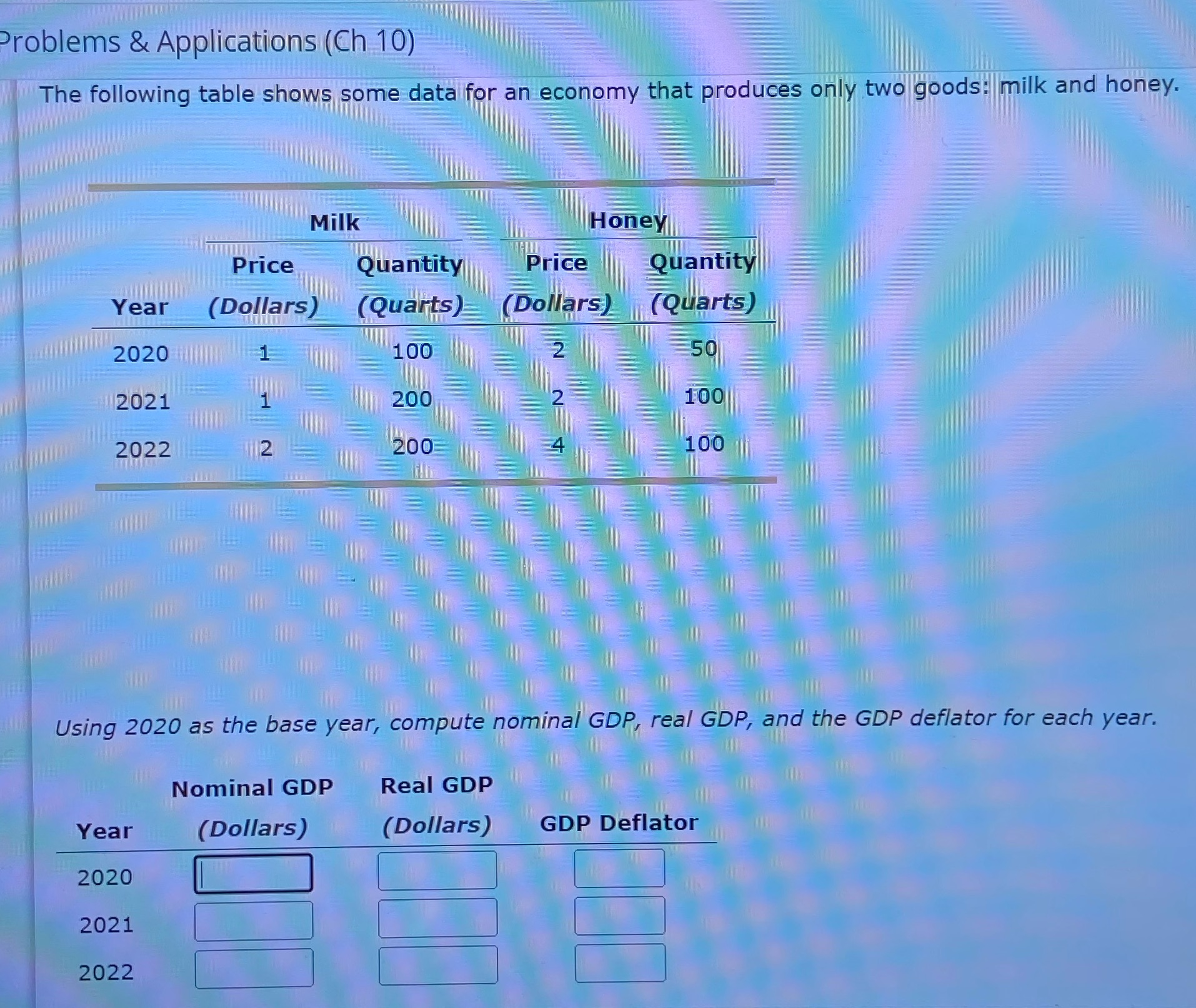 GDP computations Problems & Applications (Ch 10) The following table shows