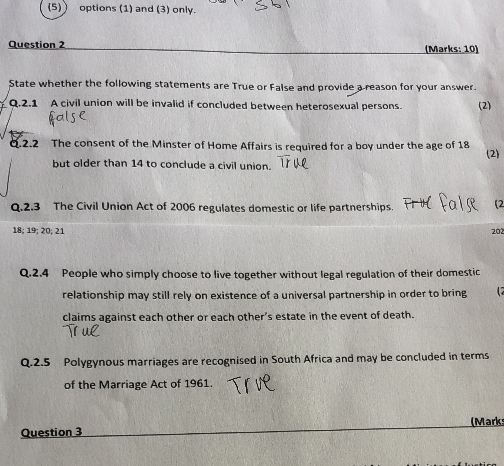  (5) ) options (1) and (3) only. Question 2 (Marks: 10)