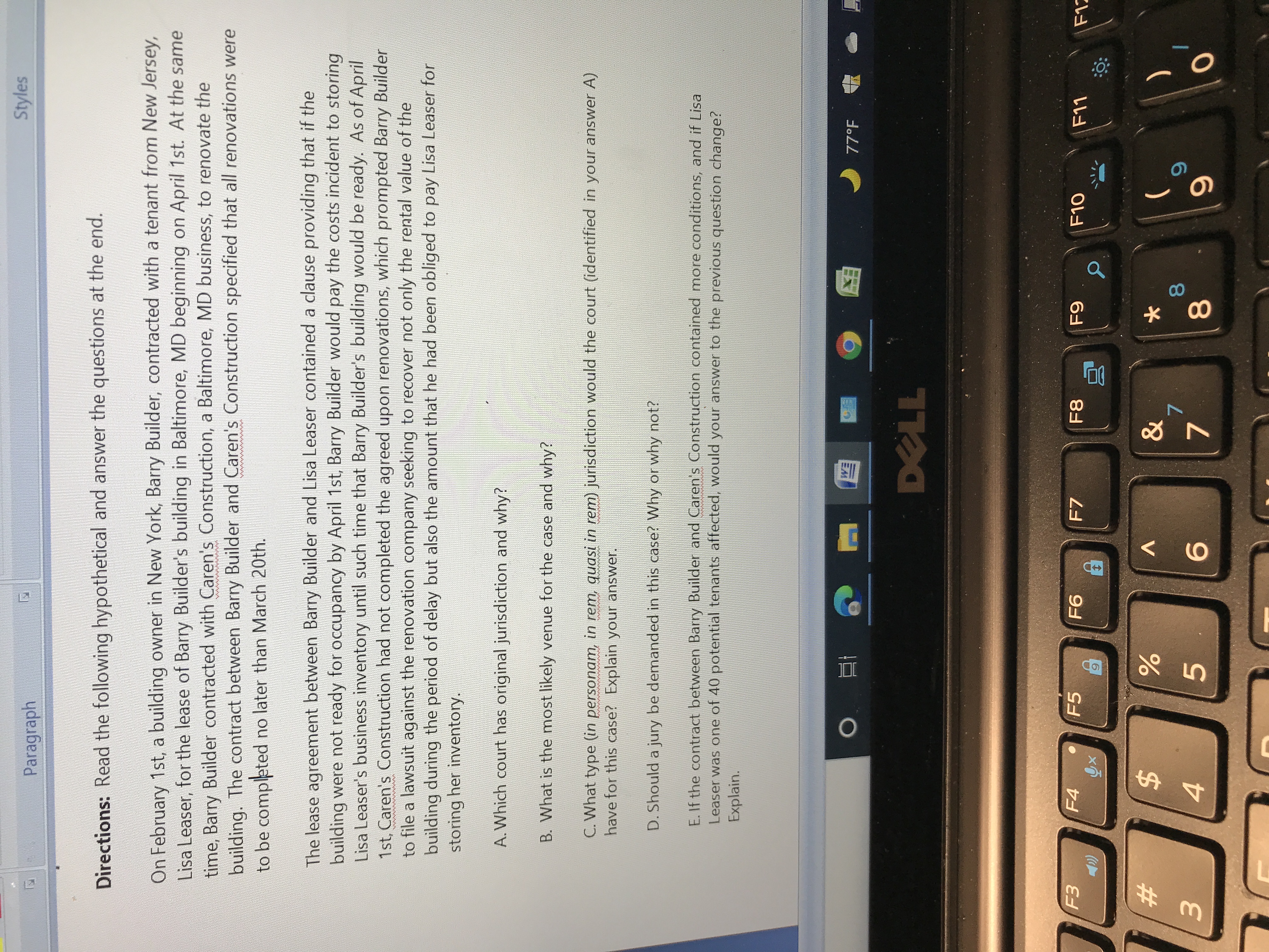  Paragraph Styles Directions: Read the following hypothetical and answer the questions