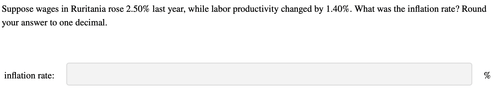 answer to one decimal. inflation rate:Suppose the economy starts at point 1