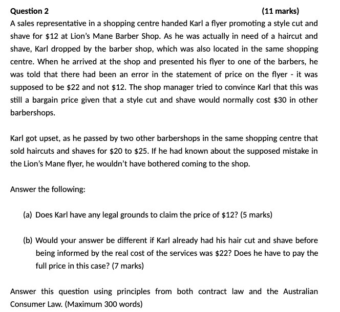  Question 2 {11 marks} A sales representative in a shopping centre