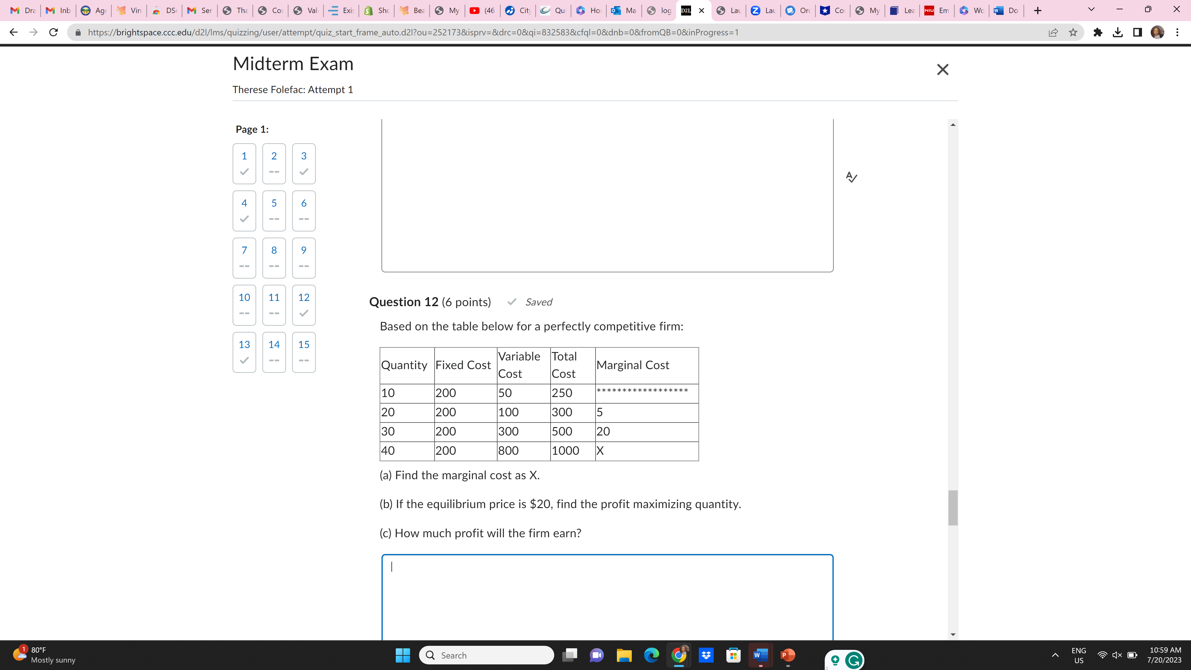 -- 6000 $20 14,000 $15 10 11 12 V (a) Calculate the