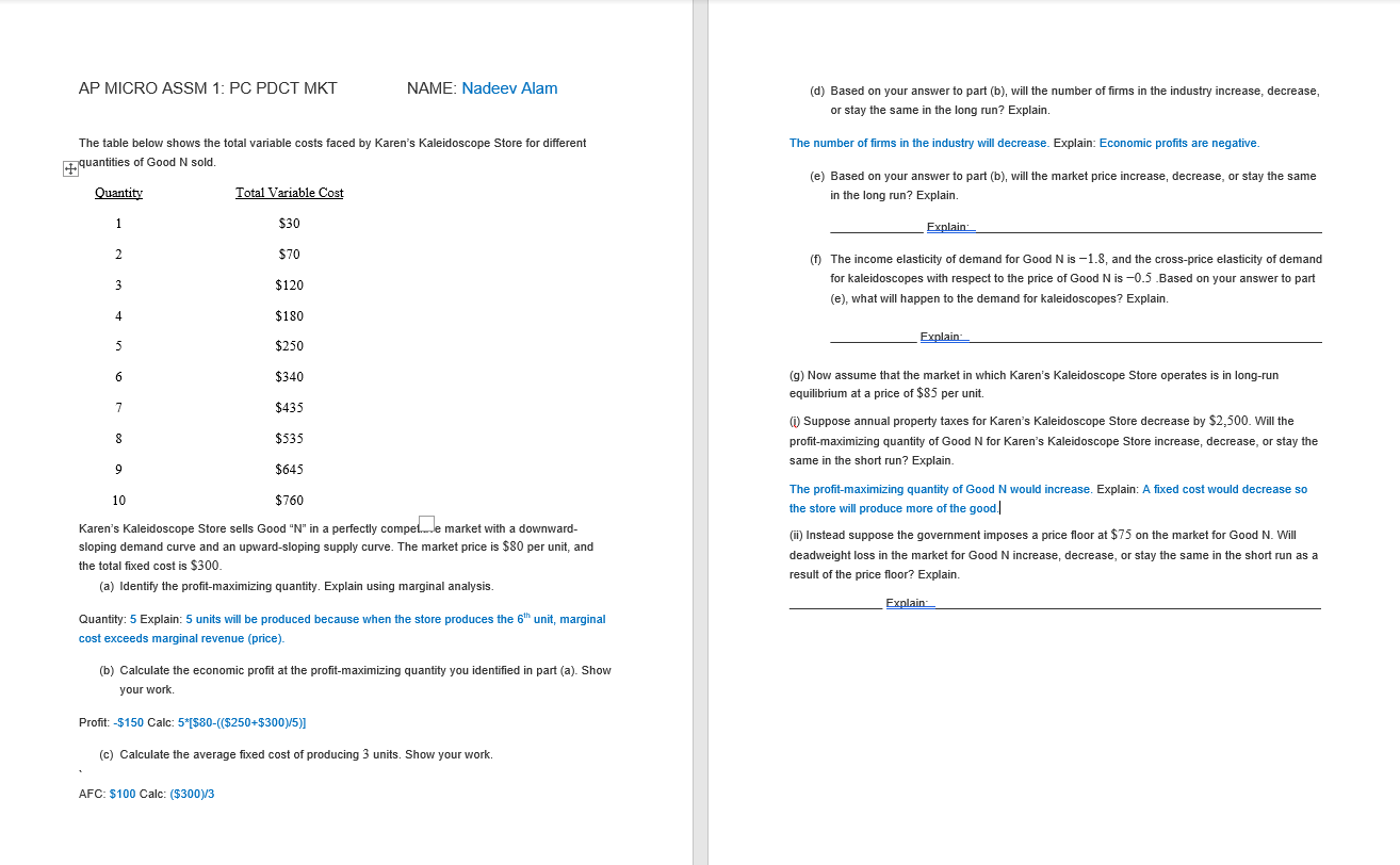 already done (in blue). AP MICRO ASSM 1: PC PDCT MKT NAME: