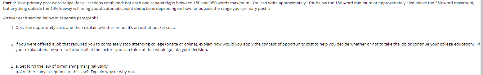 Part 1: Your primary post word range (for all sections combined;