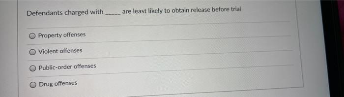 O Property offenses O Violent offenses O Public-order offenses O Drug offenses