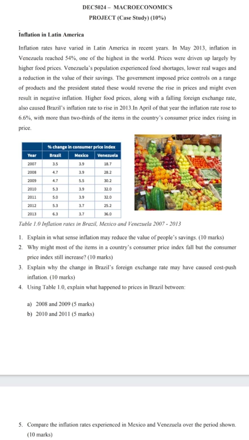 MACROECONOMICS PROJECT (Case Study) (10%) Inflation in Latin America Inflation rates have