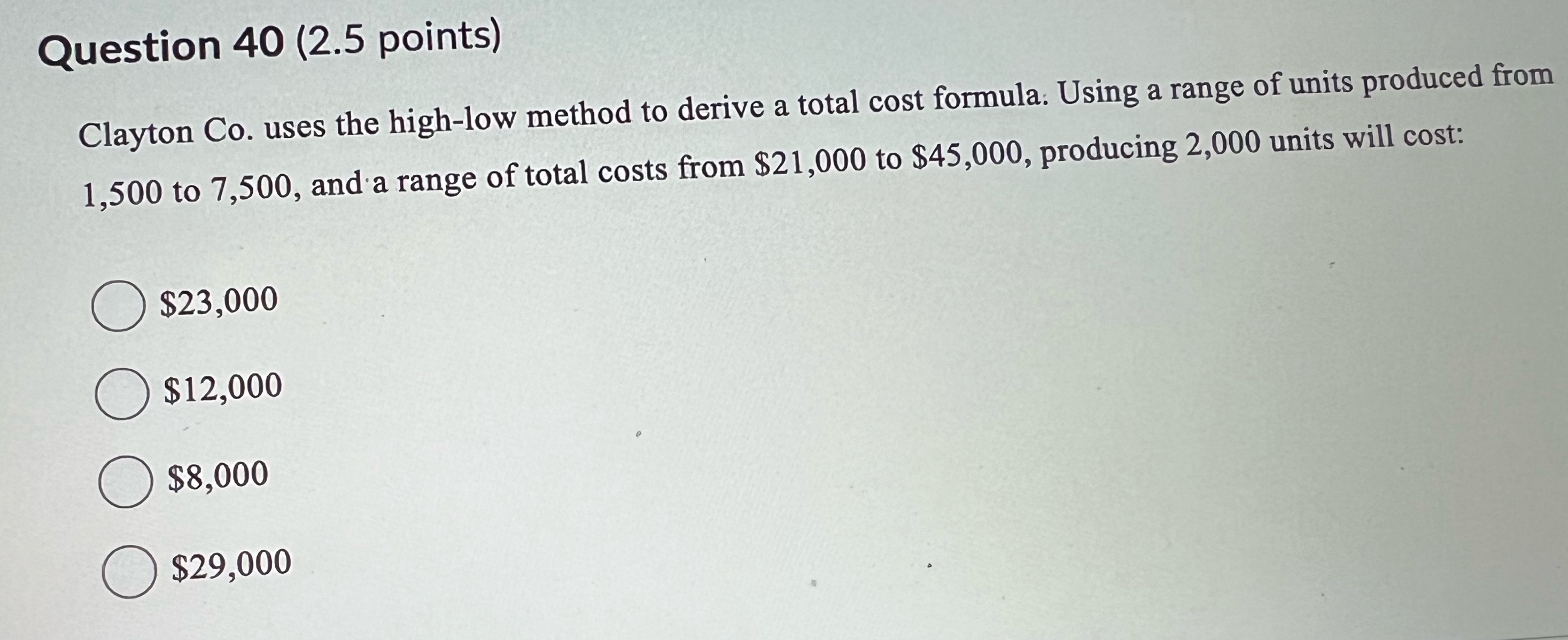 derive a total cost formula. Using a range of units produced from