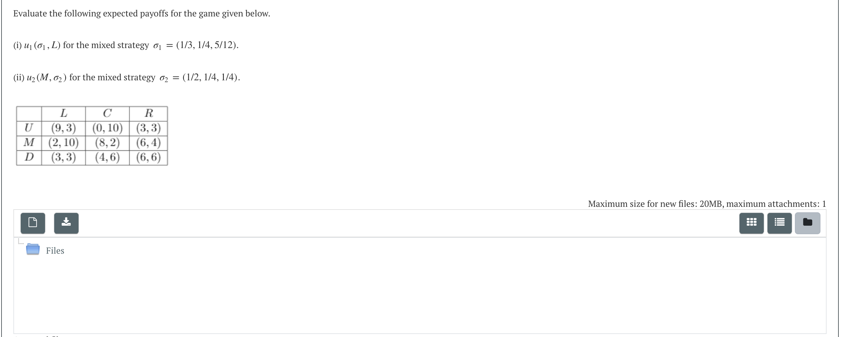 for the game given below. (i) u1 (61, L) for the mixed