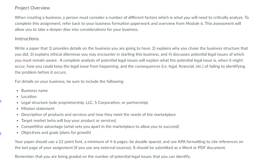  solve this, please Project Overview When creating a business, a person