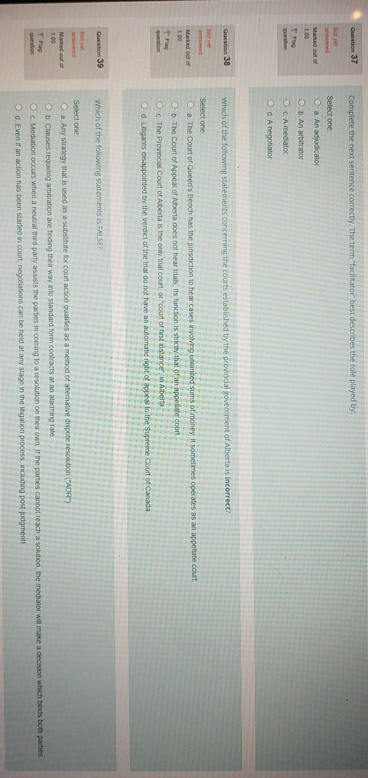 "facilitator" best describes the role played by: Not yet answered Select one: