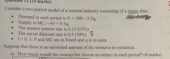 mineral industry consisting of a single firm. Demand in each period is
