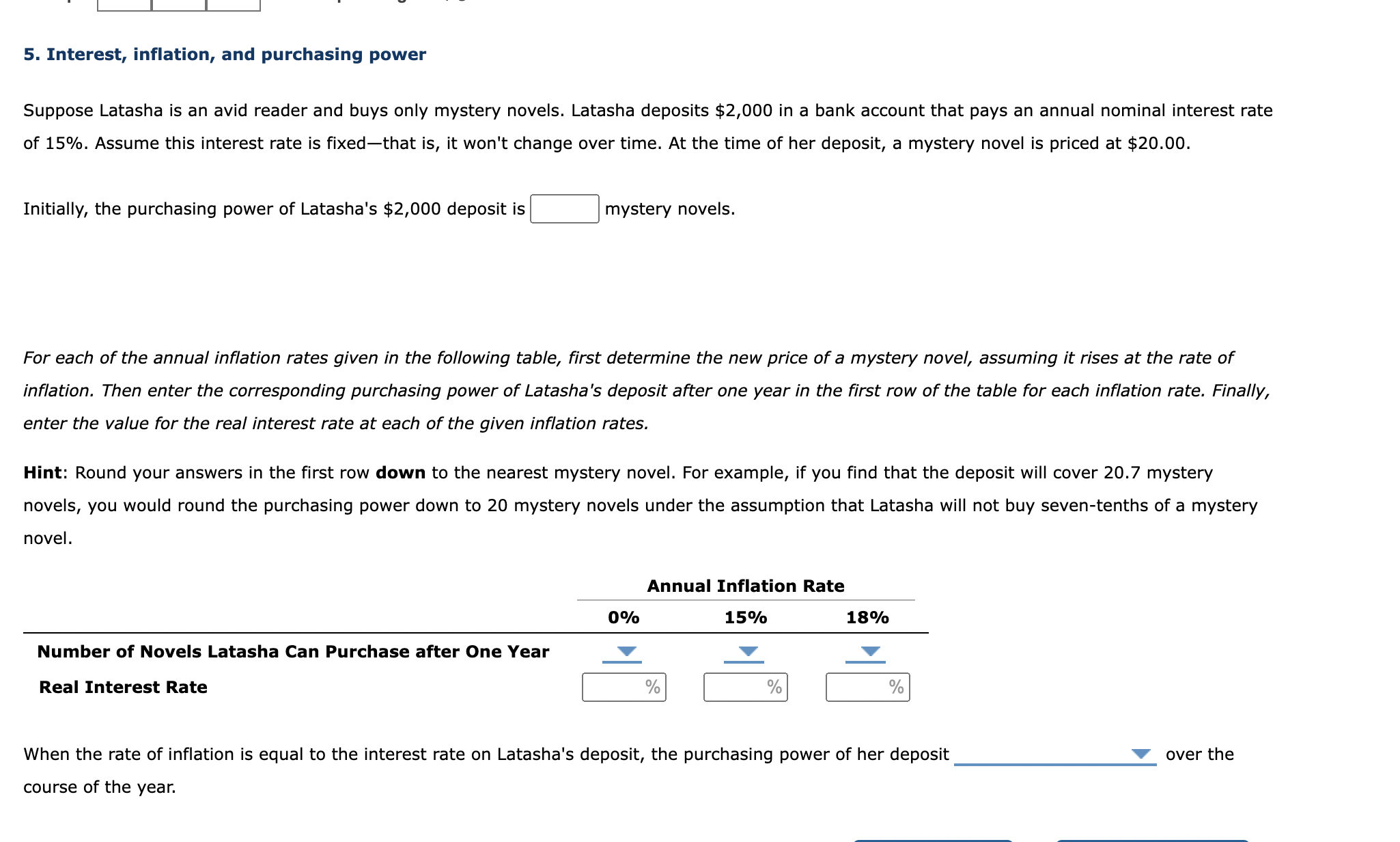 , _, s 5. Interest, inflation, and purchasing power Suppose Latasha