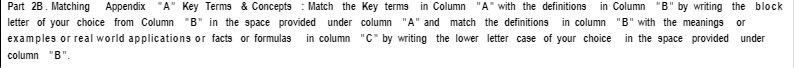 Part 2B . Matching Appendix "A" Key Terms & Concepts :
