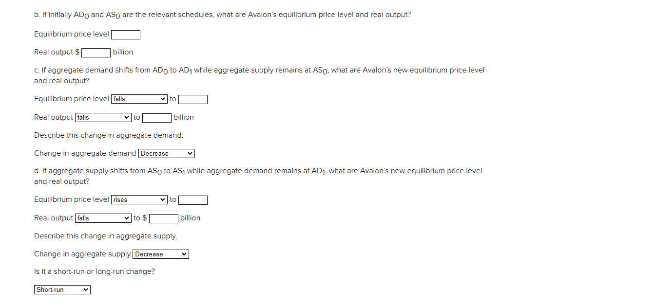a hypothetical economy, Avalon. Aggregate Demand and Aggregate Supply Schedules for Avalon