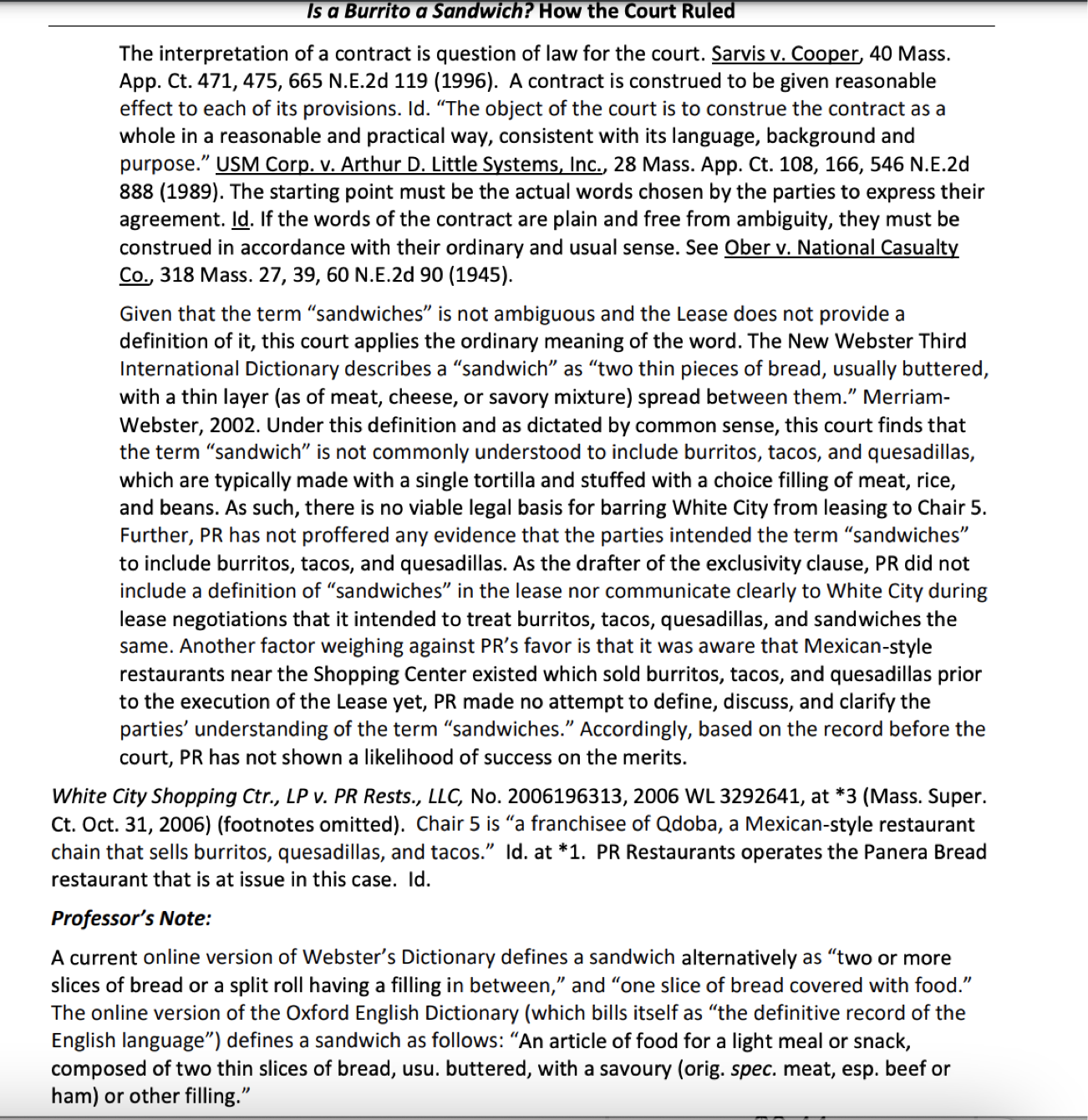An article on White City Shopping Ctr., LP v. PR Rests, LLC,