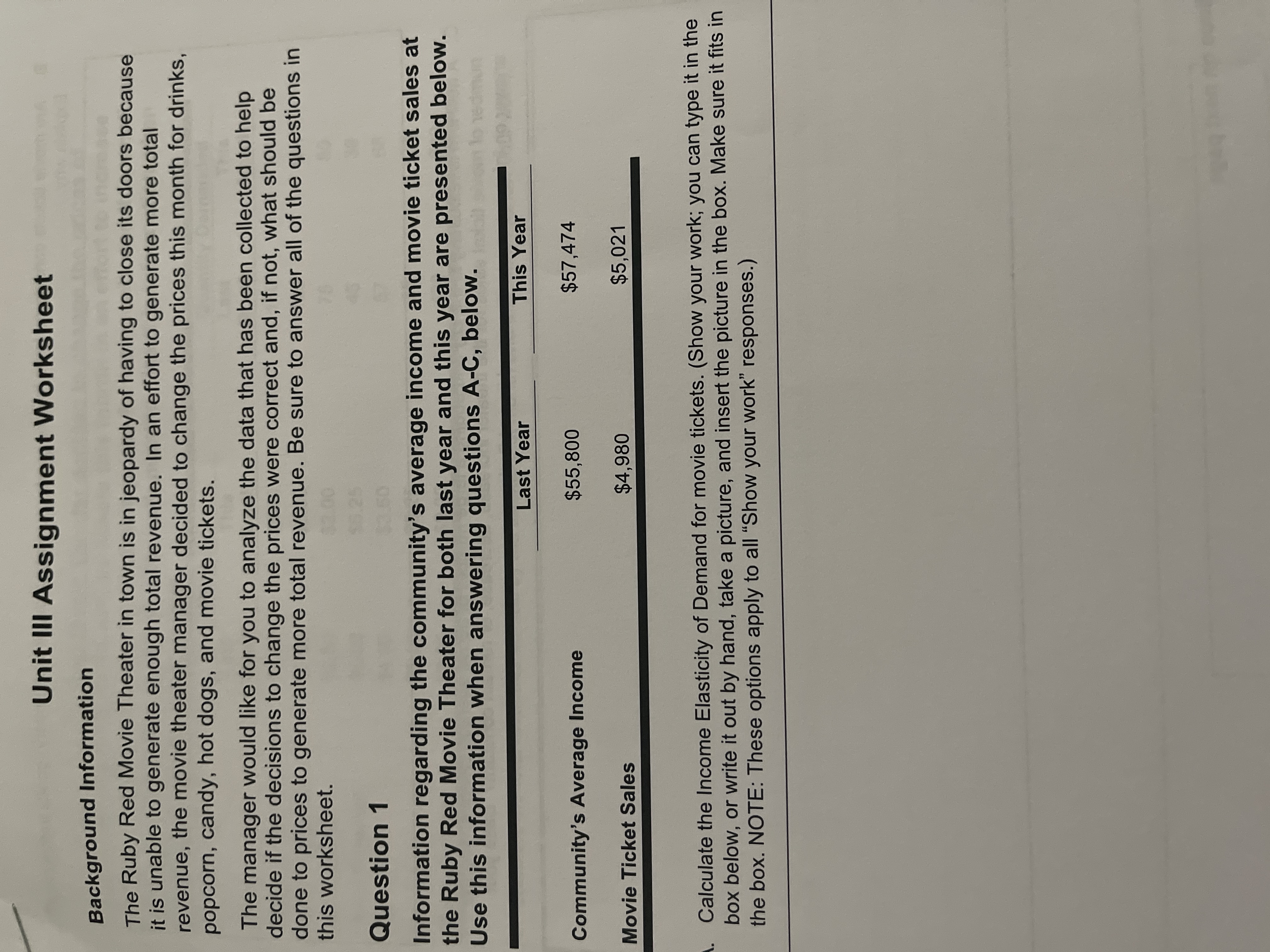  Unit III Assignment Worksheet Background Information The Ruby Red Movie Theater